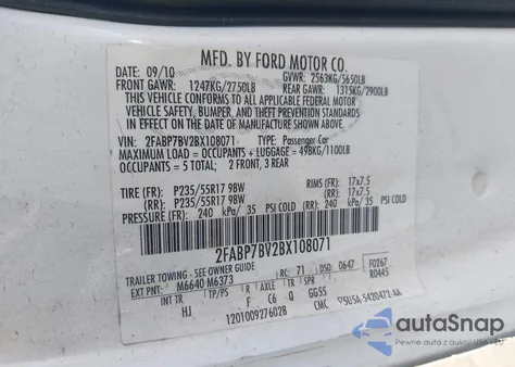 2011 Ford Crown Victoria Police Interceptor из США, поврежденный, VIN 2FABP7BV2BX108071